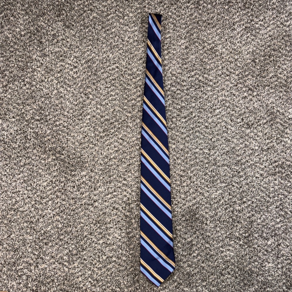 Robert‎ Talbott Best of Class Nordstrom Silk Tie Navy Blue Gold Striped XL 61"